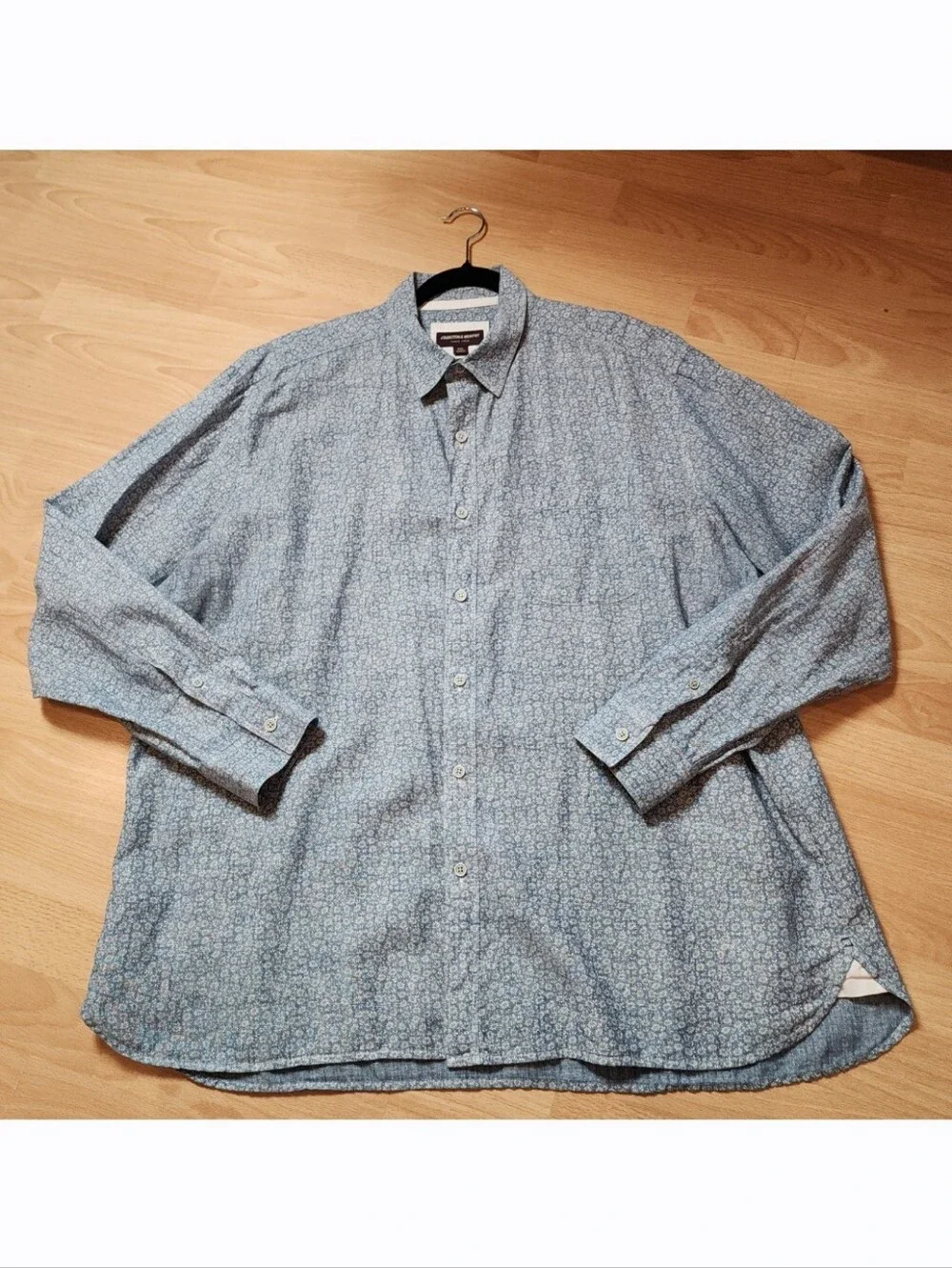 Johnston & Murphy Linen Blend Blue Floral Long Sleeve Button Up Shirt Men's XXL